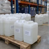 1-2-hexanediol-cas-6920-22-5-25l-hdpe-jerrycans-warehouse 1,2-Hexanediol CAS 6920-22-5 in 25 L white HDPE jerrycans on wooden pallets in UAT Chemical warehouse, ready for bulk export.