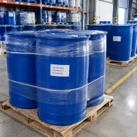 1-2-hexanediol-cas-6920-22-5-export-drums-palletized-shrink-wrapped Export-ready, shrink-wrapped pallets of blue drums containing 1,2-Hexanediol CAS 6920-22-5 packed by UAT Chemical for sea freight.