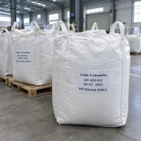 White FIBC bulk bags labeled 2-Iodo-4-nitroaniline CAS 6293-83-0 with 200 kg net weight on wooden pallets in a warehouse.