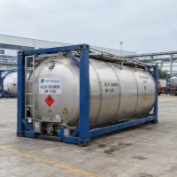 allyl-chloride-cas-107-05-1-iso-tank-container Allyl chloride CAS 107-05-1 UN 1100 in a stainless steel ISO tank container in yard