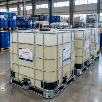 Antioxidant SP CAS 61788-44-1 in IBC totes filled with pale yellow liquid lined up in warehouse