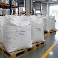 barium-hydroxide-monohydrate-cas-22326-55-2-fibc-bags-racks Barium hydroxide monohydrate CAS 22326-55-2 in white FIBC bulk bags on pallets beside warehouse racks