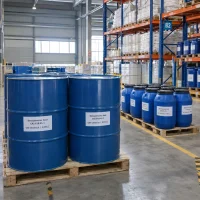 Blue steel drums and plastic drums of benzylarsonic acid CAS 618-45-1 on pallets in the UAT Chemical warehouse racks