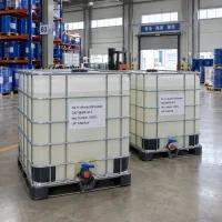 C9-11 alcohol ethoxylate (CAS 68439-46-3) liquid in 1000 L white IBC tote tanks with discharge valves in a warehouse