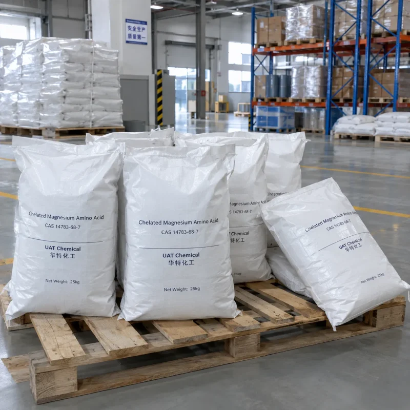 chelated-magnesium-amino-acid-cas-14783-68-7-25kg-woven-bags-pallet Chelated Magnesium Amino Acid CAS 14783-68-7 in 25 kg woven bags stacked on pallet