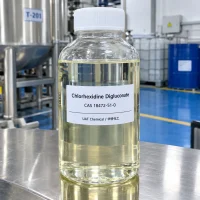chlorhexidine-digluconate-liquid-sample-bottle-plant Chlorhexidine digluconate (CAS 18472-51-0) clear pale yellow liquid in a plastic sample bottle at a production plant