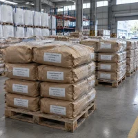 chlorinated-polyethylene-cpe-cas-64754-90-1-kraft-paper-bags-pallet Chlorinated Polyethylene (CPE) CAS 64754-90-1 in kraft paper bags stacked and stretch-wrapped on pallets