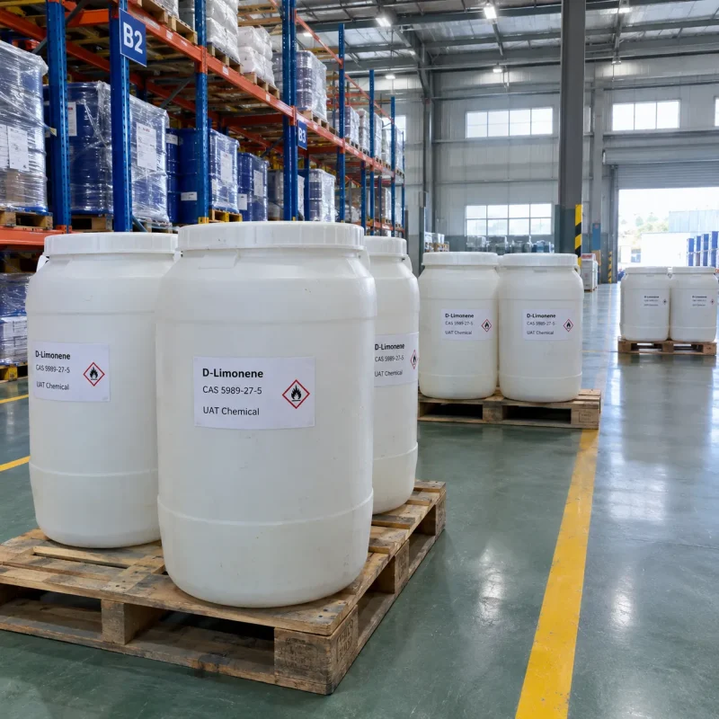 d-limonene-cas-5989-27-5-white-plastic-drums D-Limonene CAS 5989-27-5 in white plastic drums on wooden pallets in warehouse