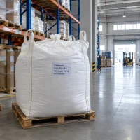 Large white FIBC bag labeled D-Mannose CAS 3458-28-4 with 500 kg net weight on a wooden pallet in a warehouse.
