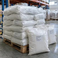 gibberellic-acid-cas-77-06-5-25kg-woven-bags Gibberellic acid (GA3, CAS 77-06-5) in 25 kg white woven bags stacked on a warehouse pallet, labeled UAT Chemical