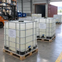 heptadecane-cas-629-78-7-1000l-ibc-totes Heptadecane (CAS 629-78-7) in 1000 L IBC totes with metal frames on wooden pallets in a warehouse