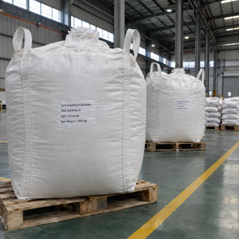 Hydroxyethyl cellulose CAS 9004-62-0 in 1000 kg FIBC ton bags on wooden pallets in warehouse