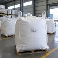 Large white FIBC bag labeled L-Hydroxyproline CAS 51-35-4 with 1000kg net weight on pallet.