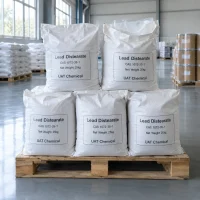lead-distearate-cas-1072-35-1-25kg-woven-bags-pallet Lead Distearate CAS 1072-35-1 in 25 kg white woven bags stacked on pallet in warehouse
