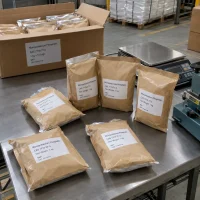 monopotassium-phosphate-cas-7778-77-0-1kg-foil-bags Monopotassium phosphate (MKP, CAS 7778-77-0) 1 kg foil bags labeled UAT Chemical with 10-bag carton on packing table