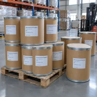 monopotassium-phosphate-cas-7778-77-0-25kg-fiber-drums Monopotassium phosphate (MKP, CAS 7778-77-0) in 25 kg fiber drums labeled UAT Chemical on a warehouse pallet
