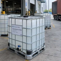 polydimethylsiloxane-pdms-cas-63148-62-9-1000kg-ibc-tote Polydimethylsiloxane (PDMS) CAS 63148-62-9 in 1000 kg IBC tote at loading dock beside container truck