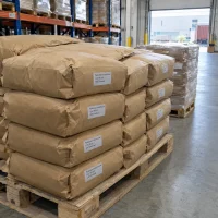 pyridoxine-hydrochloride-cas-58-56-0-kraft-paper-bags Pyridoxine Hydrochloride Vitamin B6 powder packaged in 25kg kraft paper bags stacked on wooden pallets for global B2B distribution.