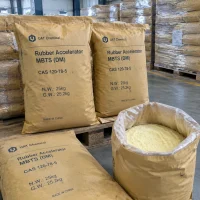 rubber-accelerator-mbts-dm-cas-120-78-5-25kg-kraft-bags-open-powder Rubber Accelerator MBTS (DM) CAS 120-78-5 in 25 kg kraft bags with open bag showing powder