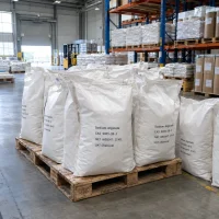 sodium-alginate-cas-9005-38-3-25kg-woven-bags-pallet Sodium Alginate CAS 9005-38-3 in 25 kg white woven bags stacked on pallet in warehouse