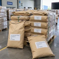 Palletized 25 kg kraft paper bags of Sodium Alpha-Olefin Sulfonate CAS 68439-57-6 stretch-wrapped in UAT Chemical shipping area.