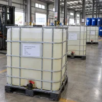 IBC totes filled with Sodium Cumene Sulfonate 40% liquid CAS 28348-53-0, 1000 kg net weight, lined up in a warehouse.