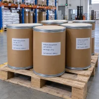Sodium deoxycholate (CAS 302-95-4) packed in 25 kg kraft fiber drums with metal rims on a wooden pallet