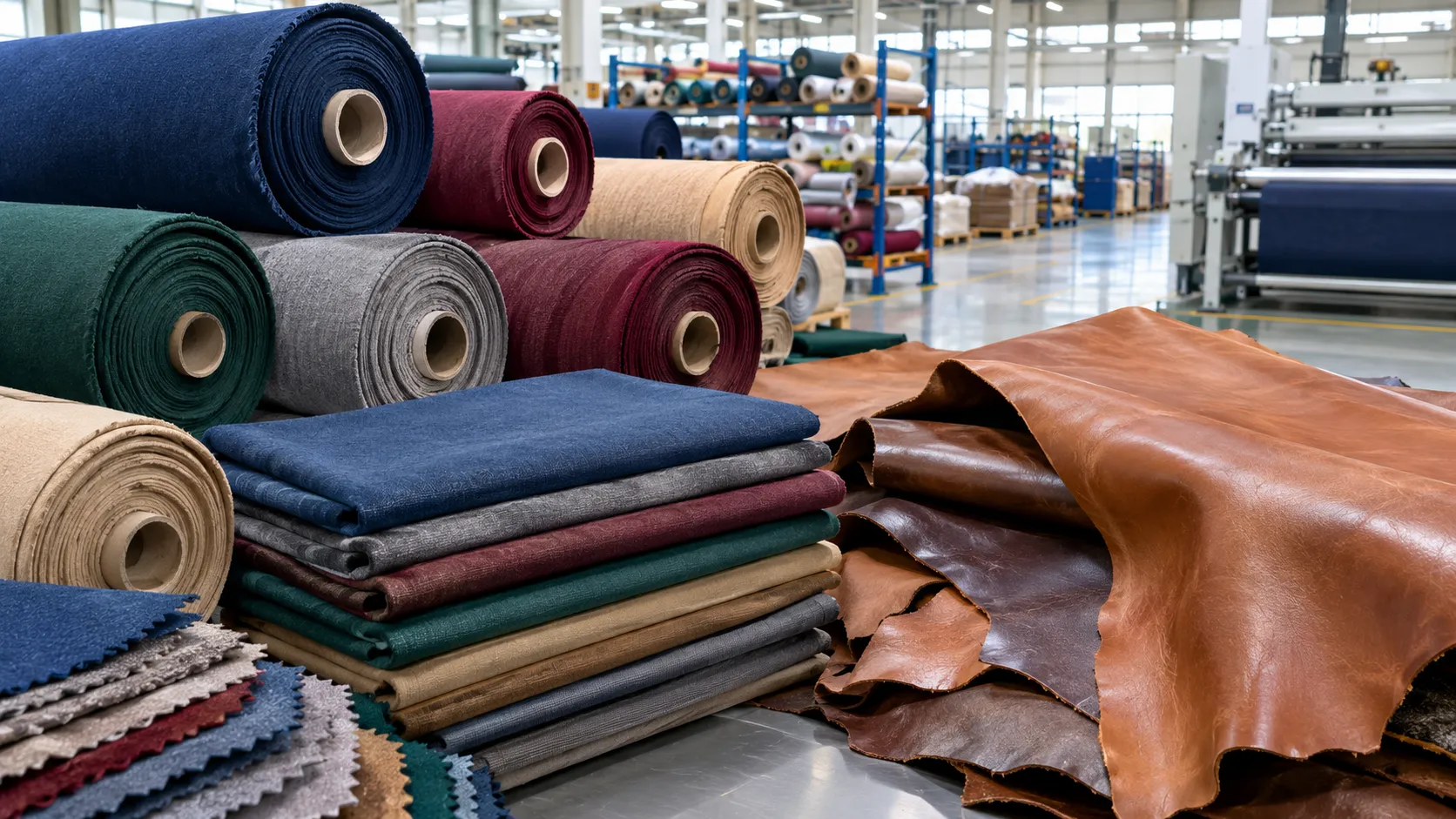 Rolls of dyed textile fabric and finished leather produced with chemicals supplied by UAT Chemical