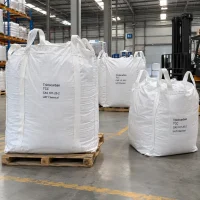 Triclocarban (TCC, CAS 101-20-2) in white FIBC jumbo bulk bags with lifting loops on pallets in a warehouse