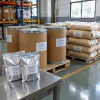 vanillyl-alcohol-cas-498-00-0-drums-bags-pallets Vanillyl alcohol CAS 498-00-0 in fiber drums, kraft paper bags and foil bags on pallets in warehouse
