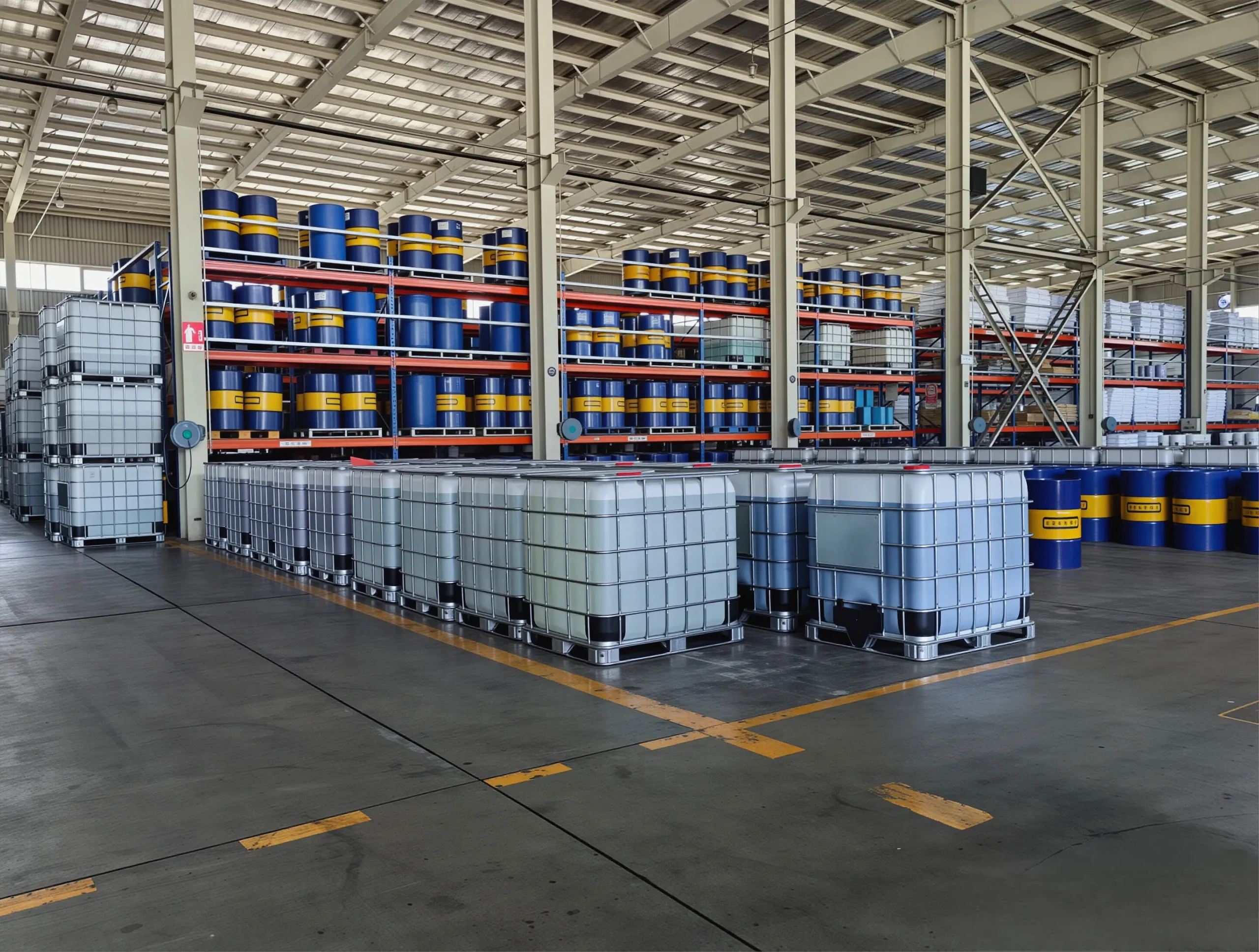 Industrial warehouse storing bulk chemicals and raw materials